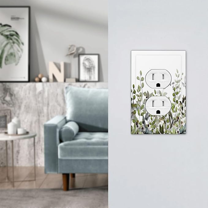 Watercolor Green Eucalyptus Leaves Plants Fruit Outlet Covers 1 Gang Duplex Light Switch Cover Decorative Switch Plates Electrical Receptacle Faceplate Wall Plate for Bed Room Living Room Decor