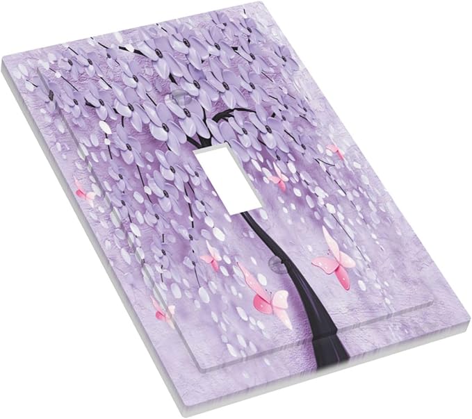 Light Switch Cover 3D Purple Tree 1 Gang Wall Plate Cover Single Toggle Outlet Covers Decorative Switchplate Electrical Faceplate for Bathroom Bedroom Decor