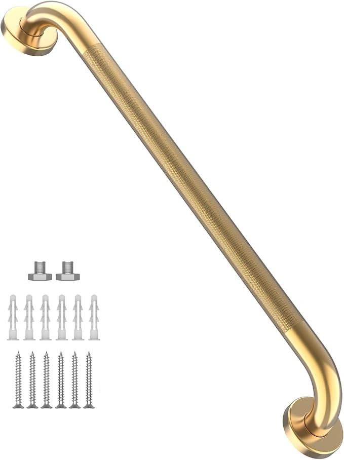 32 Inch Anti Slip Shower Grab Gold, Munzong Bathroom Grab Bar, Knurled Bathroom Balance Bar,Safety Hand Rail Support Handicap Elderly Injury Senior Assist Bath Handle