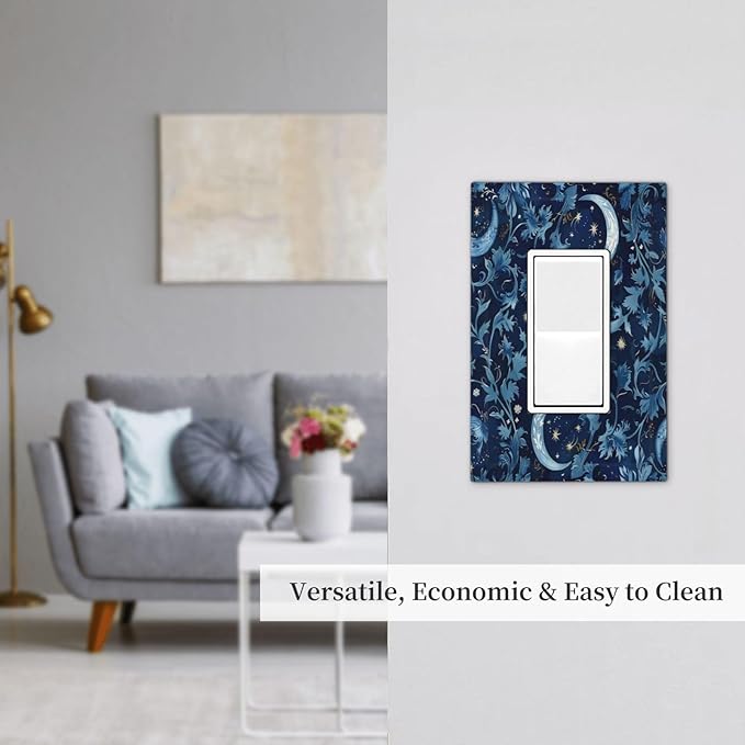 Decorative Outlet Covers Vintage Moon And Flowers Decor Floral William Morris 1 Gang Single Rocker Light Switch Cover Plate Wall Plates GFCI Faceplate for Bedroom Kids room Decor