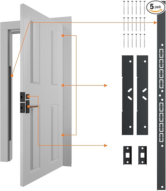 Door Armor MAX 5-Piece Kit - 46" Heavy Duty Steel Door Reinforcement System, Anti-Kick Security Plates for Jamb, Hinges & Lock, Easy 30-Min Install with Template, Corrosion Proof Black