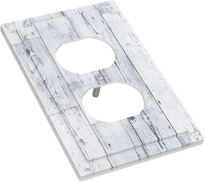 Outlet Covers Vintage Grey White Wood Grain 1 Gang Duplex Wall Plate Decorative Switch Plates Electrical Receptacle Faceplate Light Switch Cover for Farmhouse Bathroom Decor
