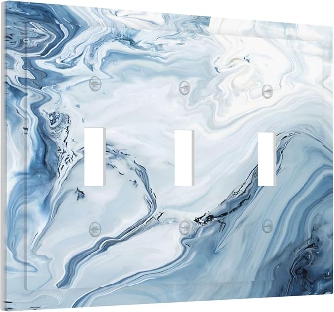 Light Blue Marble Texture Abstract Print Decorative Switch Plates 3 Gang Wall Plate Triple Toggle Light Switch Cover Faceplate Electrical Wall Panels for Bathroom Kitchen Home Decor