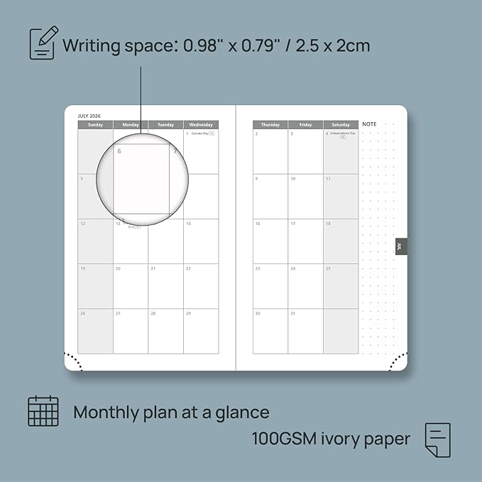 POPRUN 2026 Planner (Pocket Size 4''x 6.25'' Hardcover) - Small Calendar for Purse with Hourly Schedule & Vertical Weekly Layout, Monthly Calendars, 100 GSM - Pacific Green