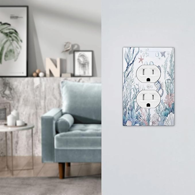 Outlet Covers Ocean Coral Seahorse Seashell Starfish 1 Gang Duplex Light Switch Cover Decorative Switch Plates Electrical Receptacle Faceplate Wall Plate For Bathroom Home Decor