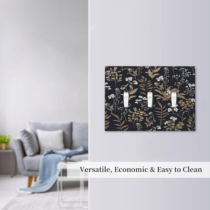 Decorative Switch Plates Vintage Floral Wildflowers Plant 3 Gang Wall Plate Triple Toggle Light Switch Cover Faceplate Electrical Wall Panels for Bathroom Home Decor