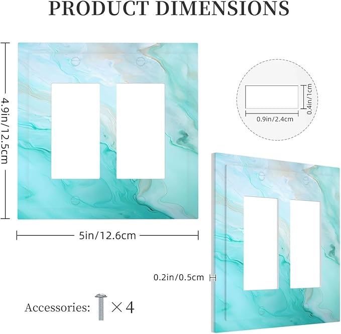 Teal Gold Marbling Turquoise Print Decorative Outlet Covers 2 Gang Double GFCI Rocker Electrical Wall Panels Light Switch Cover Plate for Bathroom Living Room Home Decor