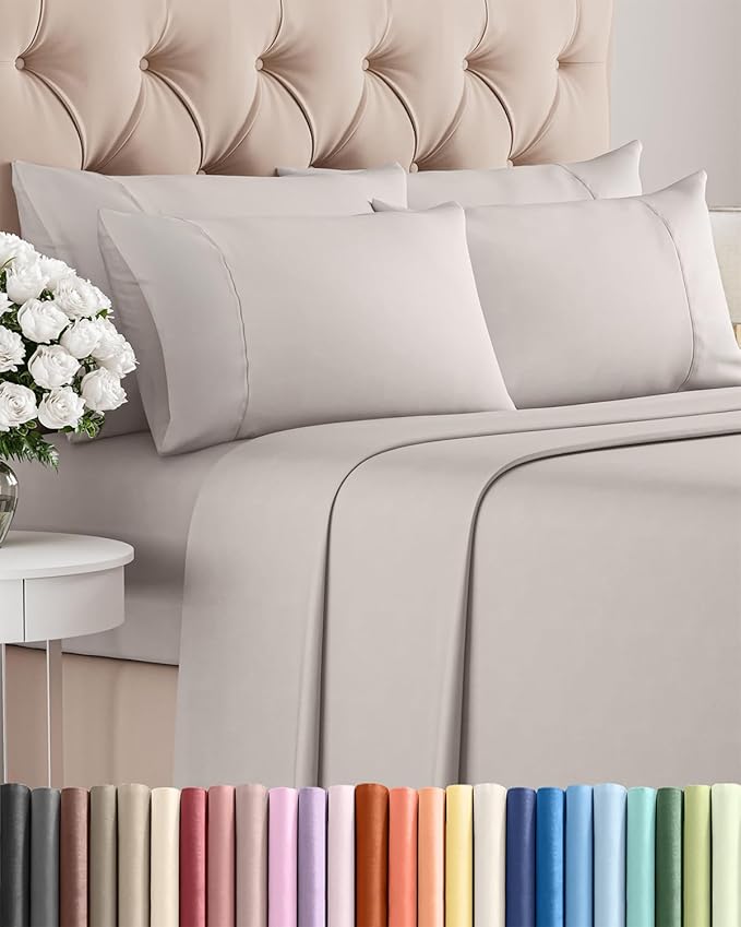 Queen 6 Piece Sheet Set - Cooling & Breathable Bed Sheets - Hotel Luxury Bed Sheets for Women, Men, Kids & Teens - Bedding w/Deep Pockets & Easy Fit - Soft & Wrinkle Free - Queen Light Grey Sheets
