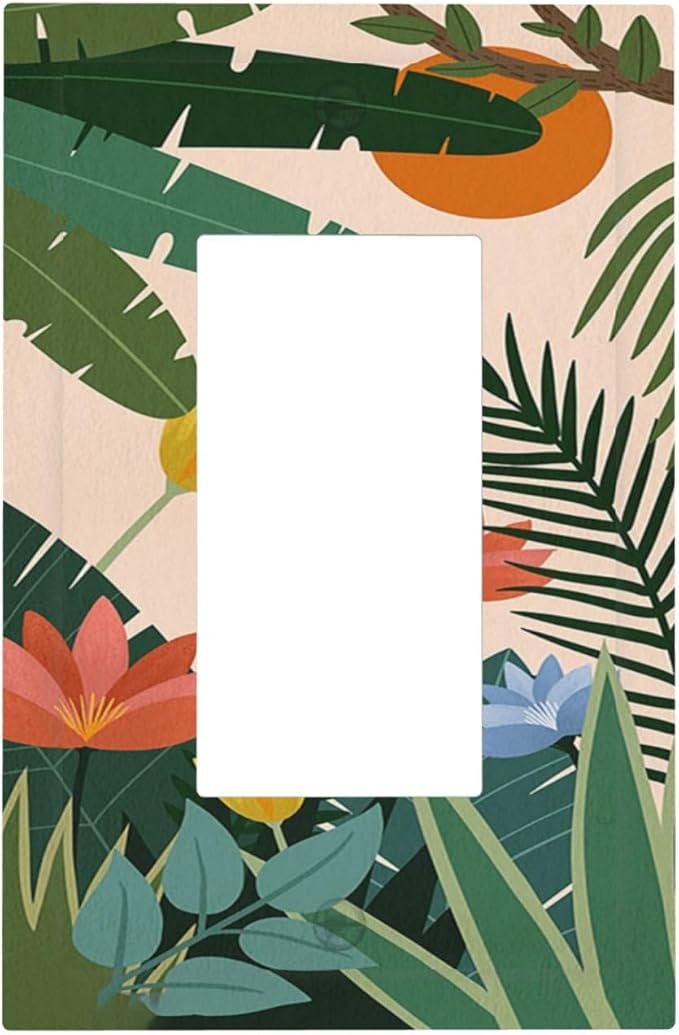 Decorative Outlet Covers Boho Tropical Plant Floral Pattern 1 Gang Single Rocker Light Switch Cover Plate Wall Plates GFCI Faceplate for Bedroom Cabin Decor