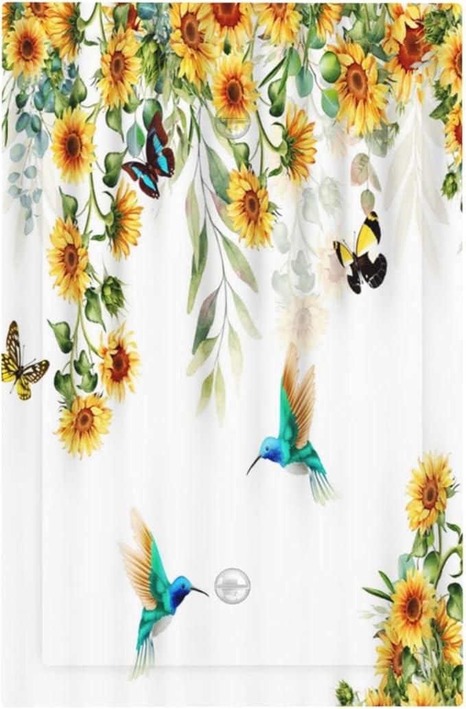 Yellow Sunflower Blue Hummingbird Butterfly 1 Gang No Device Light Switch Cover Decorative Rustic Farmhouse Floral Botanical Plant Single Blank Electrical Wallplate Switchplate for Bathroom
