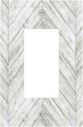 Rustic White Gray Herringbone Wood 1 Gang Rocker Light Switch Plate Vintage Country Single Decora Outlet Wall Plate Cover Faceplate Decorative Switchcovers GFCI for Farmhouse Living Room Decor