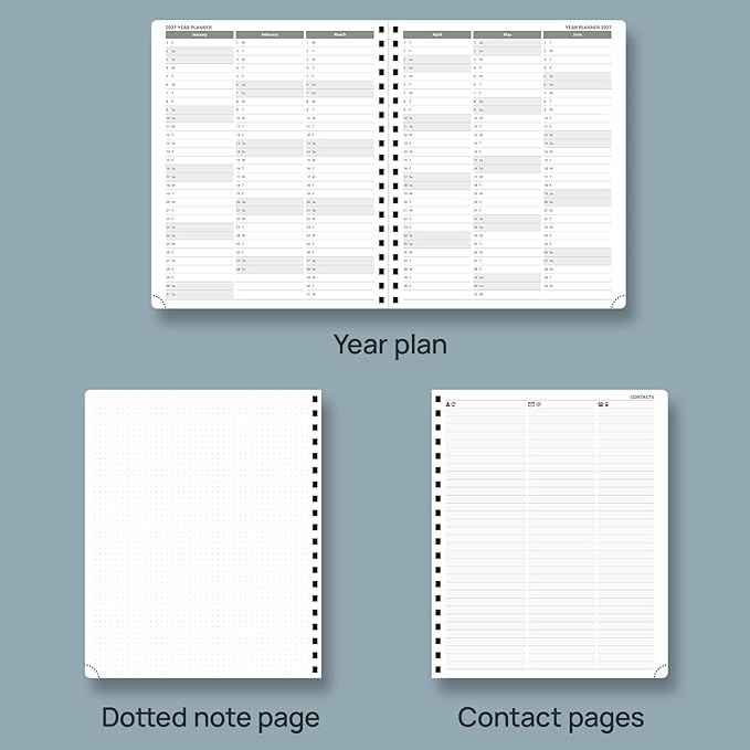 POPRUN 2026 Planner Weekly Notebook Calendar (Jan-Dec), Large Size 8.5'' x 10.5'' - Agenda 2026 Appointment Book with Monthly Tabs, Inner Pocket, Spiral Soft Cover, 100 GSM - Claret