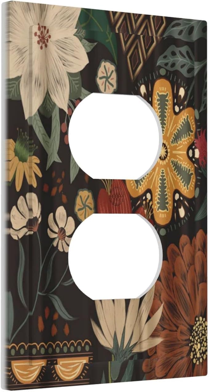 Outlet Covers Boho Floral Tropical Leaves 1 Gang Duplex Light Switch Cover Decorative Bohemian Flowers Botanical Single Receptacle Wall Plate Covers Electrical Device Switchplate for Bathroom