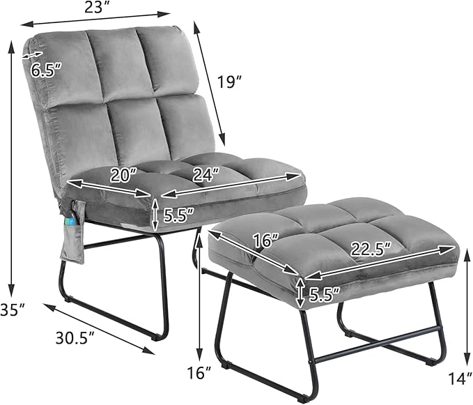 Giantex Massage Chair with Ottoman, 5 Vibration Modes & 4 Massage Motors, Velvet Fabric-Nice to Touch, Remote Control and Side Pocket, Electric Massage Sofa Couch for Living Room Bedroom