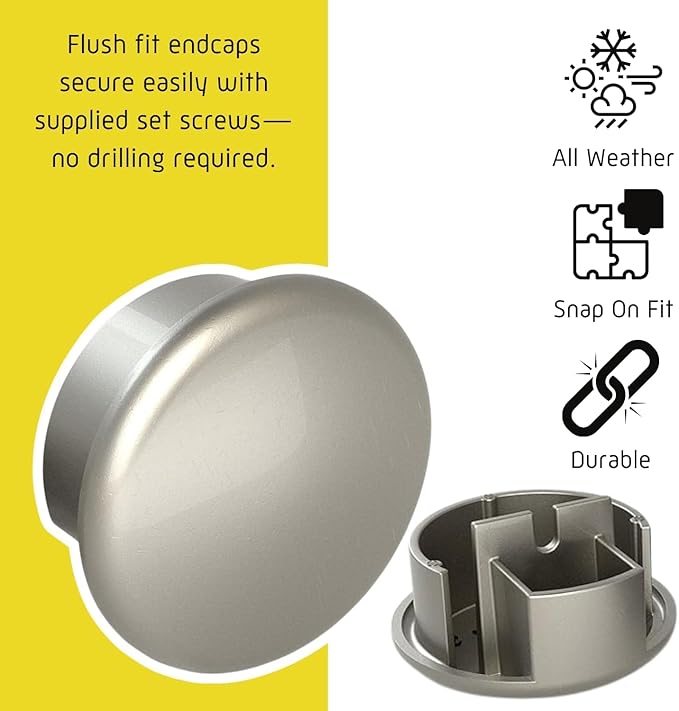 Promenaid 13ft Flush Handrail Kit - Silver - Complete Indoor/Outdoor Handrail for Stairs - 1.6" Round Anodized Aluminum Railing with 5 Silver Painted Pivoting Wall Brackets & Flush Endcaps