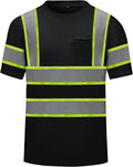 High Visibility Shirts Quick Dry Safety T Shirts with Reflective Strips and Pocket Short Sleeve Mesh Hi Vis Construction Work Class 2 Shirt for Men/Women Black,6XL