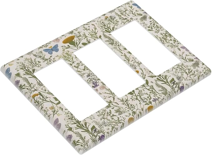 Floral Vintage Garden Plants Herbs Flower Botanical Outlet Covers Triple Rocker Light Switch Covers Decorative Mustard Green 3 Gang Wall Plate Gfci Electrical Receptacle Switchplate Faceplate