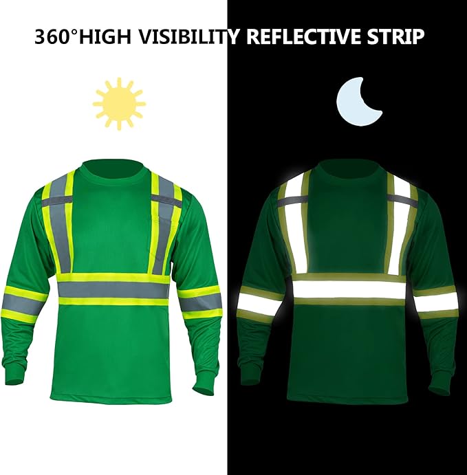 FONIRRA Hi Vis Shirts for Men Reflective ANSI Class 2 Safety Long Sleeve High Visibility Work Construction T Shirts