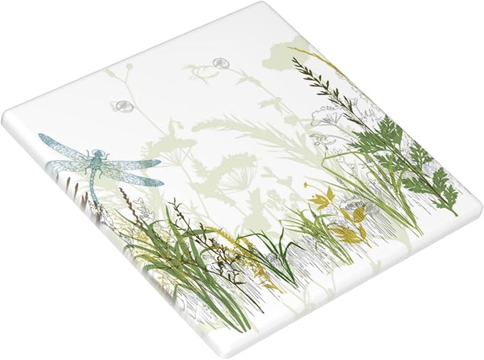 Wild Flower Dragonfly 2 Gang Blank Light Switch Cover Plates Decorative Electric Outlet Covers Decorator Wall Switch Plate Receptacle Plug Covers 4.6 * 4.5 Inches