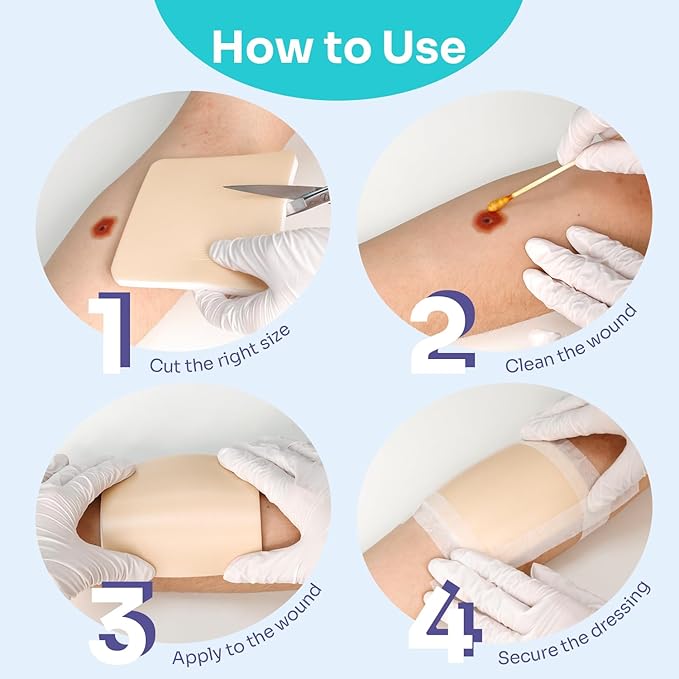 Conkote Foam Dressings Non-Adhesive Sterile for Exudating Wounds, FSA or HSA 4"x4" Highly Absorbent Waterproof Dressings for Wound Care, Ulcers, Post Op Trauma, Injuries, Burn, 5 Pack