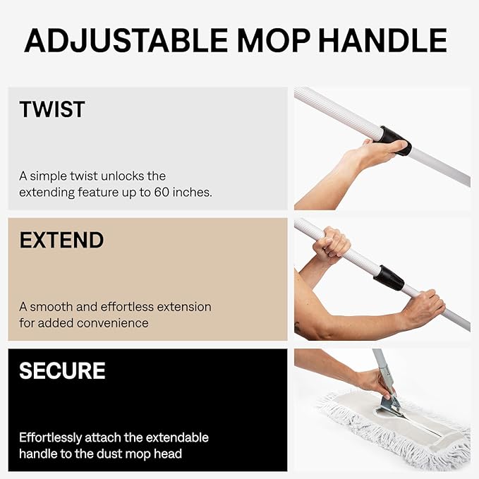 Commercial Dust Mop – 48 Inch Floor Sweeper for Hardwood, Reusable Cotton Mop Head, Extendable Handle, Dry Mop for Floor Cleaning & Janitorial Supplies
