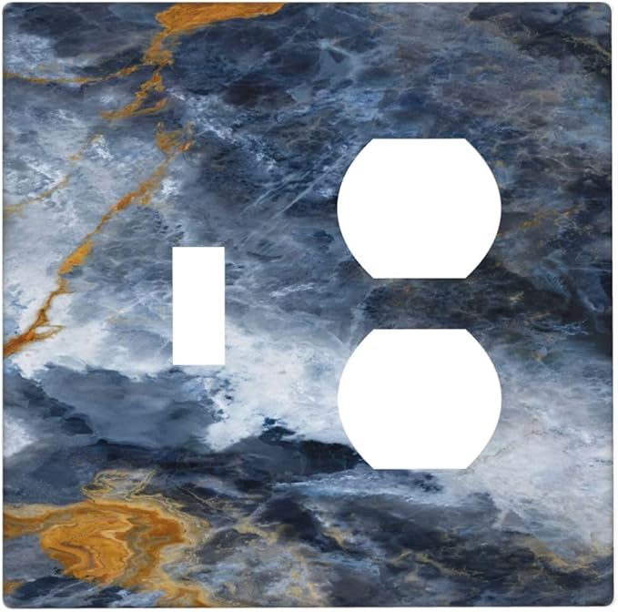 Decorative Outlet Covers Gold Dark Blue Gilt Haze Marble 2 Gang Duplex Light Switch Cover Plate Gfci Wall Plate Plug Switch Plate Covers for Bathroom Decor