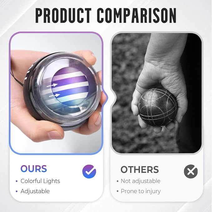 Wrist Ball Hand Exerciser, Auto-Start Torque Ball with LCD Counter, Ball Wrist & Forearm Strengthener, Adjustable Resistance Grip Trainer with LED Lights