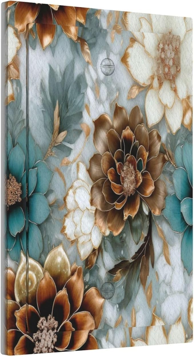 Vintage Marble Floral Gold/Green/White Metal Flowers 1 Gang Blank Light Switch Covers Plate Decorative No Device Wall Plate Coves Electrical Switchplate Dimmer Faceplate for Bathroom