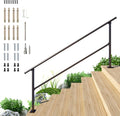 DIYHD 8 Step Handrail for Outdoor,Powder Coated Iron Stair Railing,Black Hand Rails for Indoor, Porch,Deck,1 Pack