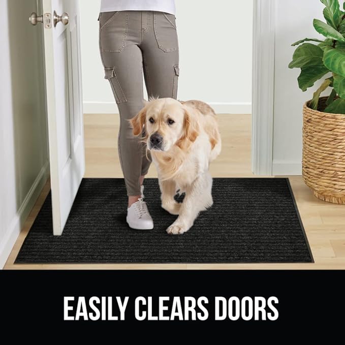 GORILLA GRIP Waterproof Traffic Guard Door Mat, 72x48, Heavy Duty Entryway Mats, Strong Rubber Back Commercial Utility Rugs for Office Hallway, Garage Floor and Home, Low Profile Carpet Runner, Black