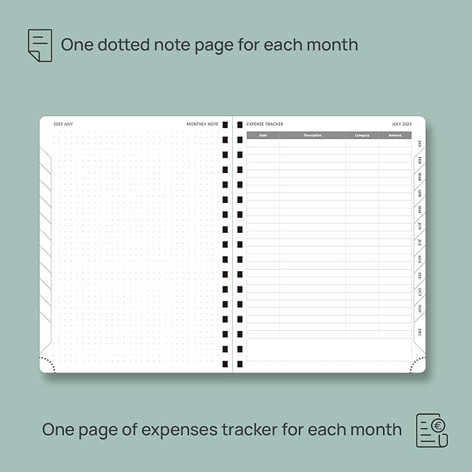POPRUN Monthly Planner 2025-2026 Spiral Bound (6.5" x 8.5") 18 Months Calendar (Jul 2025 - Dec 2026) - 4 Pages per Month with Monthly Expense & Notes, Sunday Start, Leather Cover - Green