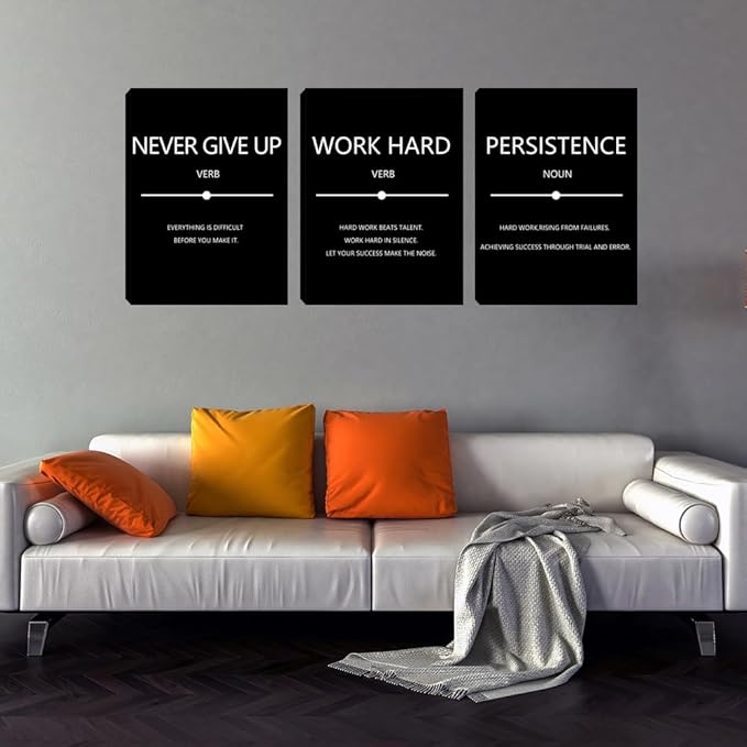 Inspirational Persistence Entrepreneur Quotes Posters Print Black Wall Art Motivational Wall Decor Canvas Picture Painting Office Hallway Home Workplace Decorations Framed Artwork 16"x24"x3