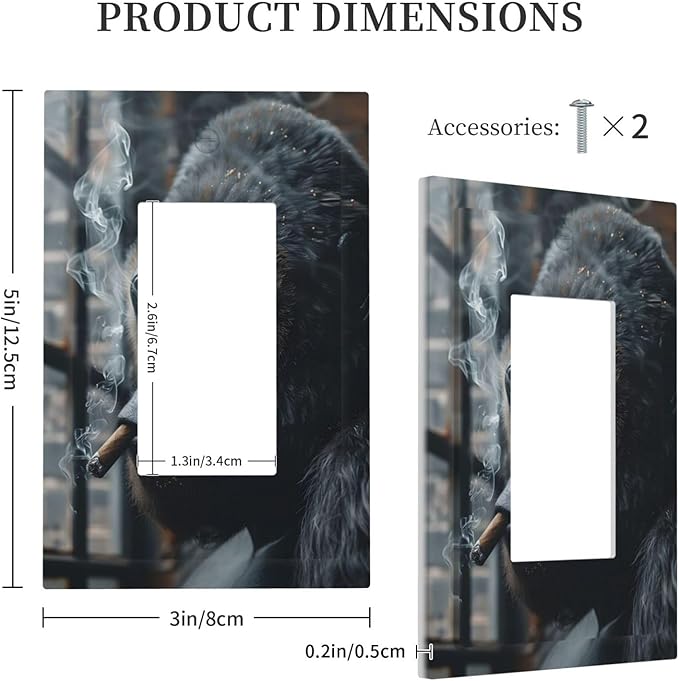 Funny Animal Smoking Black Orangutan Decorative Outlet Covers 1 Gang Single Rocker Light Switch Cover Plate Wall Plates GFCI Faceplate for Farmhouse Home Office Decor