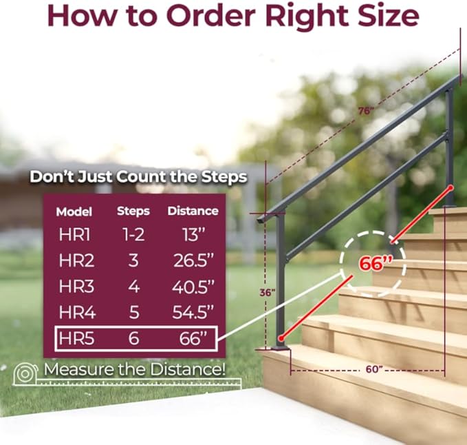 CR Fence & Rail Handrails for Outdoor Steps & Indoor Stair Railing Kit, 5-6 Steps Safety Hand Rail for Porch & Deck