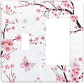 Cherry Floral Watercolor Pink Flowers Butterfly Outlet Covers 1 Toggle 1 Rocker Combination Decorative Wall Plate Electrical Switch Plates Light Switch Cover Plate for Bed Room Living Room Decor