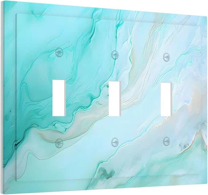 Teal Gold Marbling Turquoise Print Decorative Switch Plates 3 Gang Wall Plate Triple Toggle Light Switch Cover Faceplate Electrical Wall Panels for Bathroom Living Room Home Decor