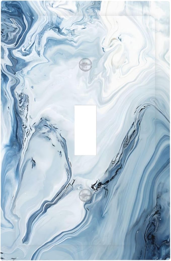 Light Blue Marble Texture Abstract Print Decorative Light Switch Cover 1 Gang Single Toggle Device Electrical Faceplate Switchplates Decorator Outlet Wall Plate for Bathroom Kitchen Home Decor
