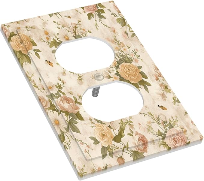 Outlet Covers Boho Vintage Roses Pink Red Yellow Bouquet Floral 1 Gang Duplex Wall Plate Decorative Switch Plates Electrical Receptacle Faceplate Light Switch Cover for Bedroom living Room