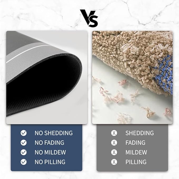 Bath Mat, Bathroom Mat Rugs Super Absorbent Shower Mats Non Slip Quick Dry Thin Rubber Mats for Bathroom Floor Fit Under Door, Shower Rug for Bathtub, Shower