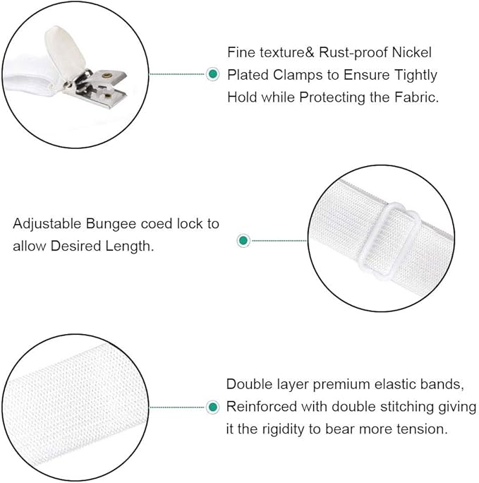 8Pcs Adjustable Bed Sheet Straps Clips, Elastic Mattress Sheet Fasteners Holder and Suspenders, Grippers to Hold Sheet, Mattress, Sofa, Couch, Table Cloth, Recliner Ironing Board Cover and More