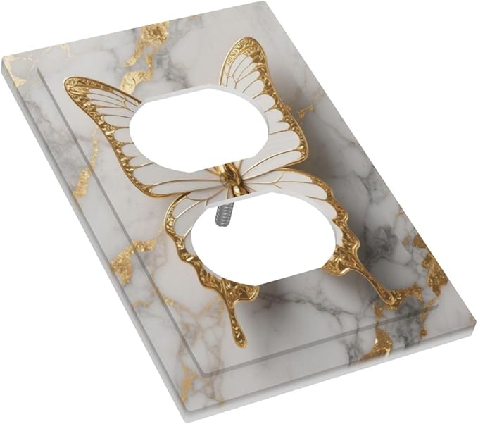 Gold Marble Shine Butterfly Abstract Modern Print Outlet Covers 1 Gang Duplex Light Switch Cover Decorative Switch Plates Electrical Receptacle Faceplate Wall Plate for Bed Room Bathroom Decor