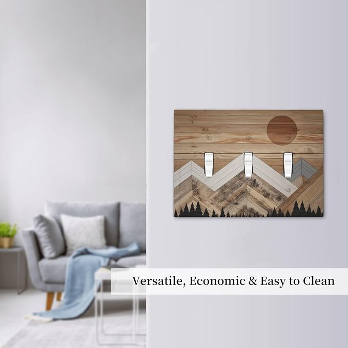 Wooden Planks Mosaic Snow Mountain Sun Decorative Switch Plates 3 Gang Wall Plate Triple Toggle Light Switch Cover Faceplate Electrical Wall Panels for Farmhouse Home Decor