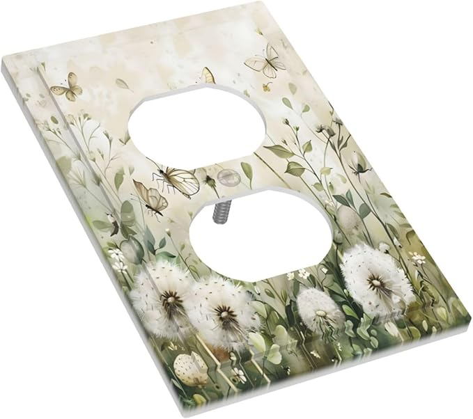 Dandelions Butterflies Watercolor Wildflowers Floral Outlet Covers 1 Gang Duplex Light Switch Cover Decorative Switch Plates Electrical Receptacle Faceplate Wall Plate for Bedroom Living Room Decor