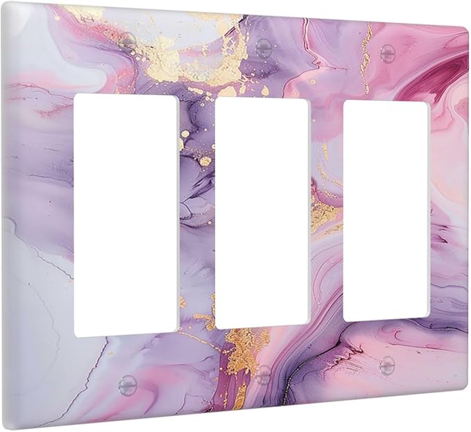 Light Switch Covers Pink Marble Abstract Purple Gold Texture 3 Gang Rocker Electrical GFCI Decorative Triple Outlet Wall Plate Cover Switchplate for Bathroom living Room Decor