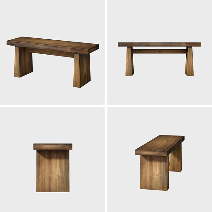Wnutress 43" Farmhouse Solid Wood Benches Indoor with Wide Angled Legs, Rustic Long Entryway Bench Seat for Dining Table, Kitchen, End of Bed, Living Room, Hallway, Handcrafted Finish, Natural