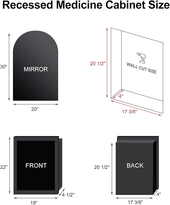 Recessed Medicine Cabinet for Bathroom,Brushed Gold Arched Medicine Cabinet with Mirror,Arch Mirrored Medicine Cabinets Recessed,Bathroom Mirror with Storage,Open from Left to Right 20x30
