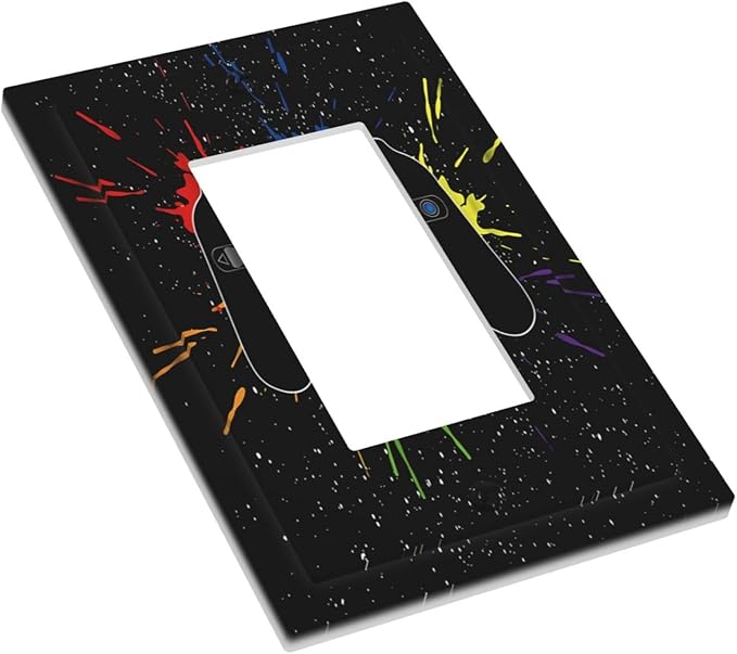 Classic Videogames Controller Black Splash Ink Colorful Decorative Outlet Covers 1 Gang Single Rocker Light Switch Cover Plate Wall Plates GFCI Faceplate for Kids Room Nursery Decor
