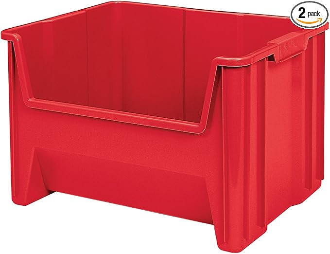 Akro-Mils 13018 Stak-N-Store Heavy Duty Stackable Open Front Plastic Storage Container Bin, (17-1/2-Inch x 16-1/2-Inch x 12-1/2-Inch), Red, (2-Pack)