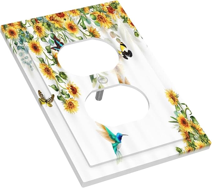 Outlet Covers Yellow Sunflower Blue Hummingbird Butterfly 1 Gang Duplex Light Switch Cover Decorative Wall Plate Rustic Farmhouse Floral Botanical Single Receptacle Electrical Switchplate