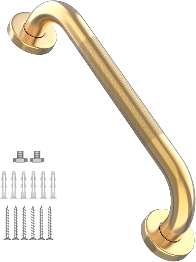 20 Inch Anti Slip Shower Grab Gold, Munzong Bathroom Grab Bar, Knurled Bathroom Balance Bar,Safety Hand Rail Support Handicap Elderly Injury Senior Assist Bath Handle